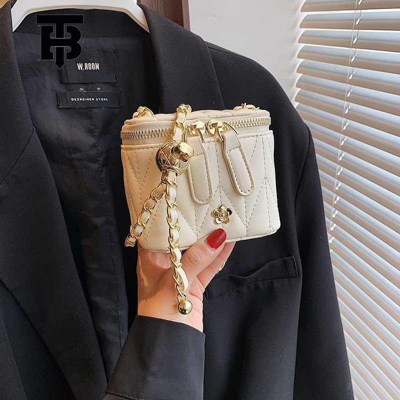 TB BHULAMTE Camellia Women's Mini Chain Shoulder Bag Designer Luxury Small Fragrance High End Niche Crossbody Bag Double Zipper Makeup Bag Free S