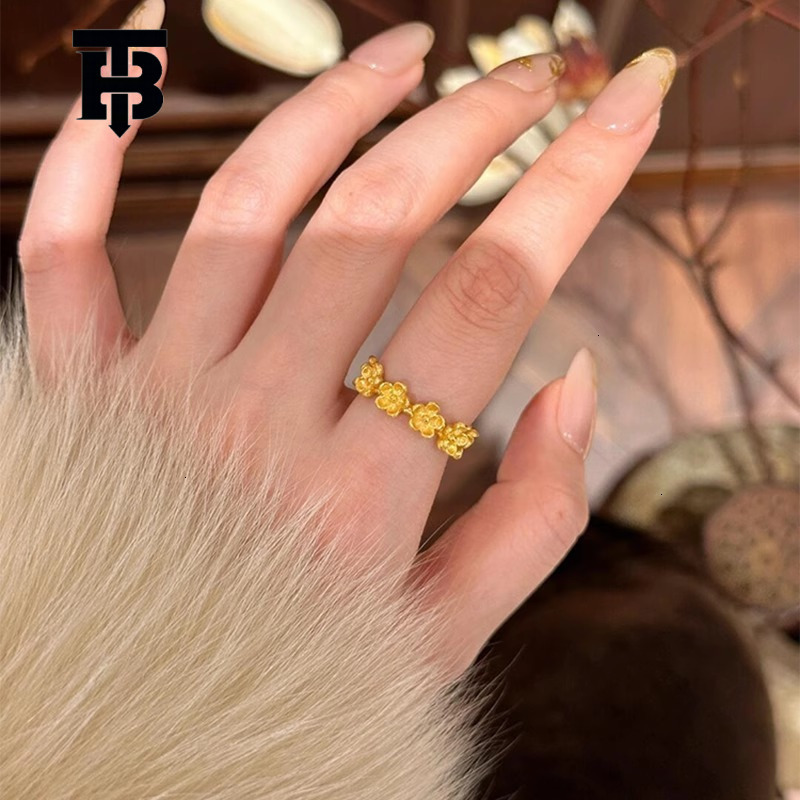 The 2025 New Women's Gold Flower Ring Features A Light Luxury And Retro Brushed Small Flower Design It Is A Trendy Jewelry Wedding Ring