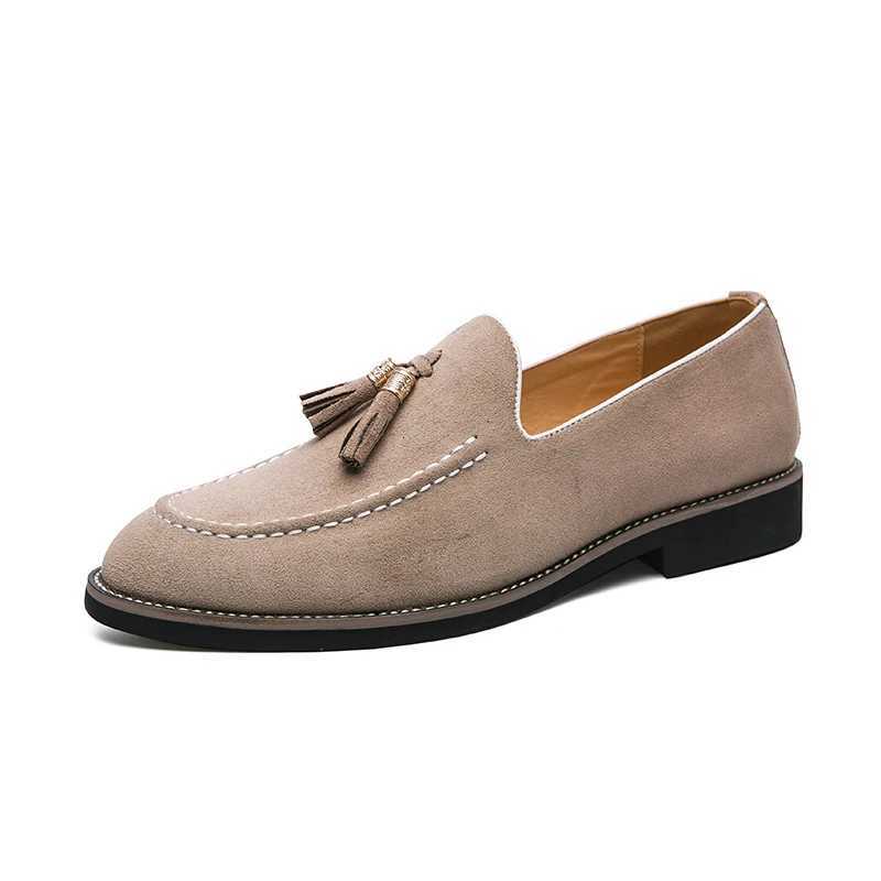 italian brand cowhide suede pointed toe leather shoes high quality mens loafers mens casual shoes British style flat shoesXJ250827