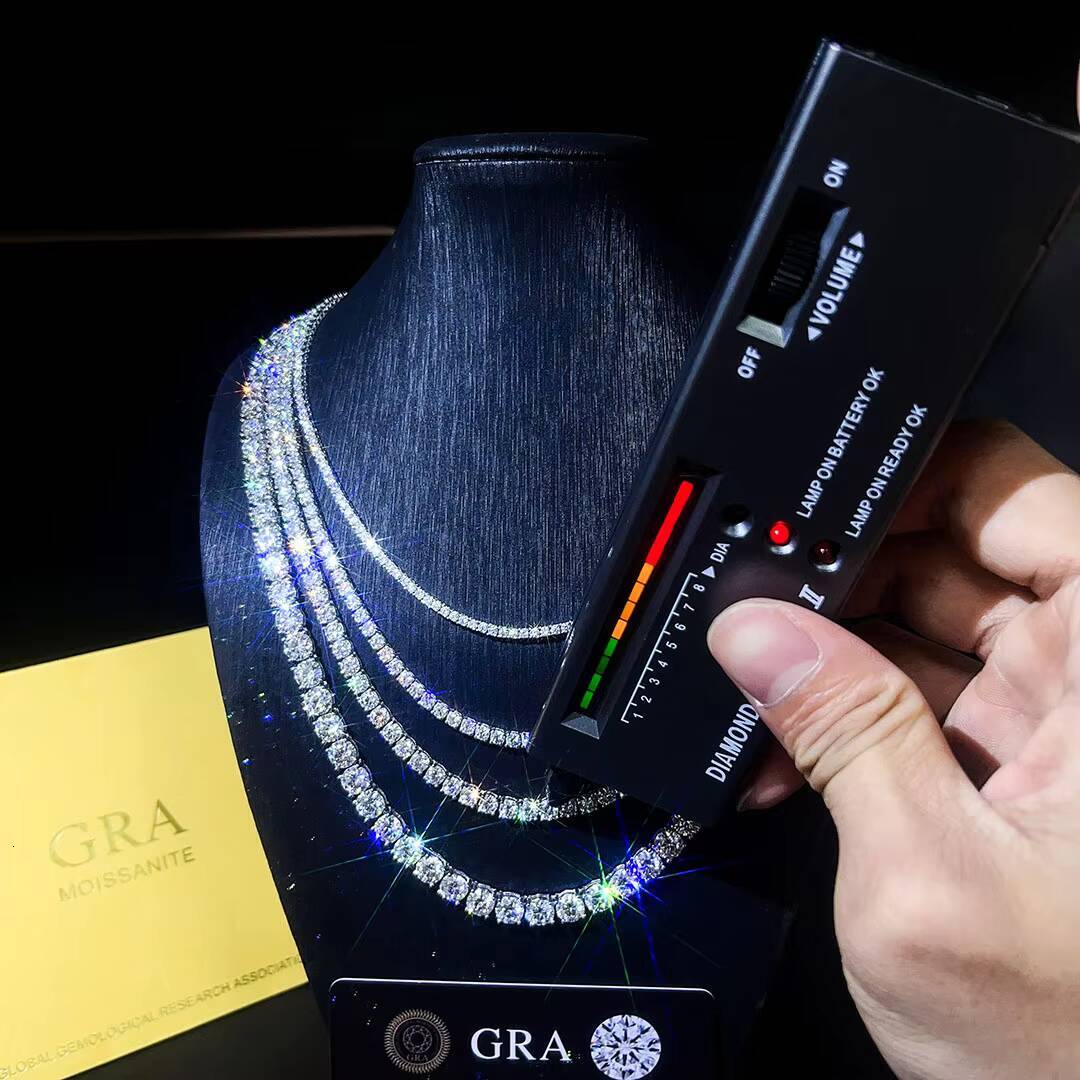 Drop Shipping 3mm 16/18/20/22/24 Inches VVS Moissanite Tennis Chain 925 Sterling Silver Diamond Tennis Chain Necklace Men Chain