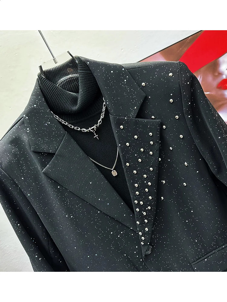 Sparkling Rivet Sequined Chic Tailored Coats Mens 2025 Spring Autumn Loose Comfort Blazers Trendy Casual Suit Jackets Tops 250827