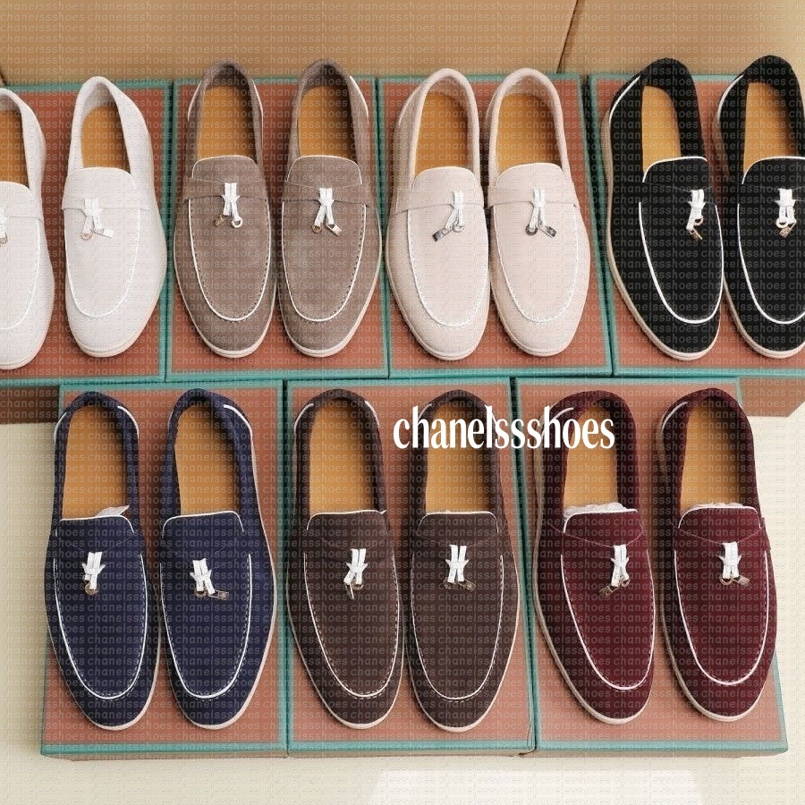 Brand Loafers Suede Tassel Woman men Flat Shoes Comfort Ladies Shoes Slip on Gold or Silver Metal Lock Genuine Leather Decorate Round Toe Flat Mules