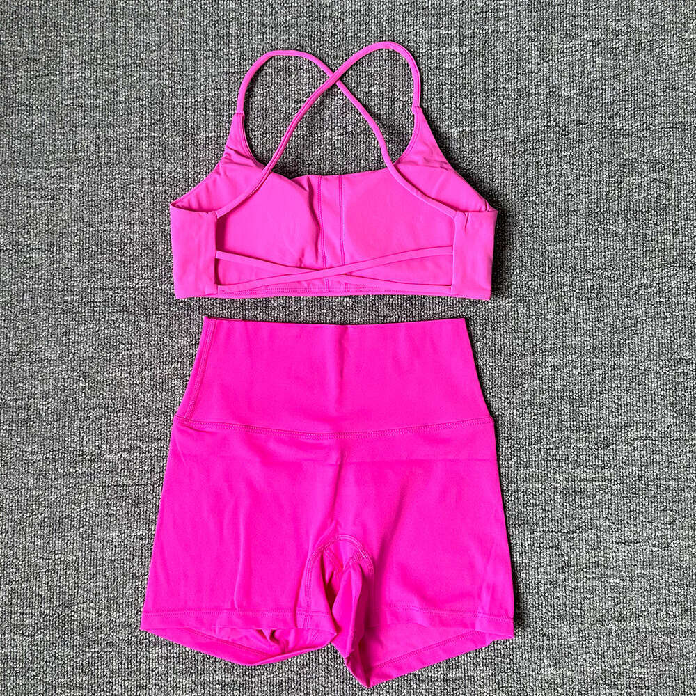Women's Sports Fitness Yoga Outfit Set Vest Camisole Underwear Brushed Cycling Tight High Elasticity Three-Quarter Shorts