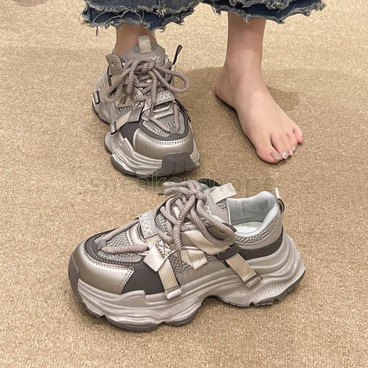 Chunky Versatile Running Shoes Gray Purple Womens Trainers Fashion Chunky Dad Shoes Breathable Mesh Sports Comfort Lace-Up Sneakers Size 35-40