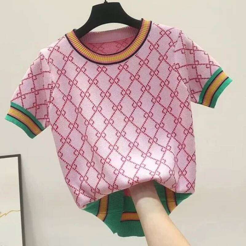 Haruku Summer High Quality Knitted Jumper Sweater T-Shirt Women Clothes Tees Korean Fashion Ladies Knitwear Tshirt Tops