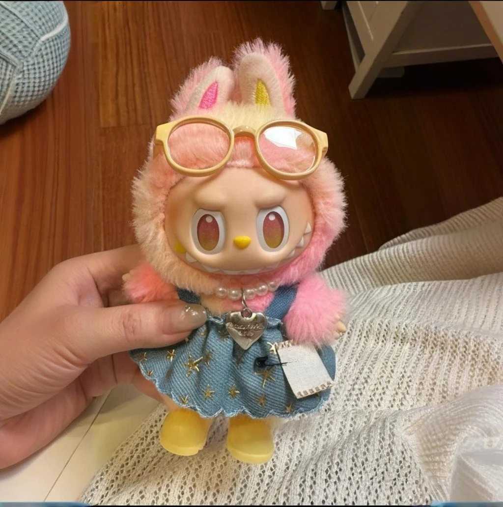 Labubu Clothes For 30 V2V1 17cm Doll And 10cm Cotton Doll Blue Denim Suspender Skirt For Clothing Labubu Doll Clothing Accessories X250826