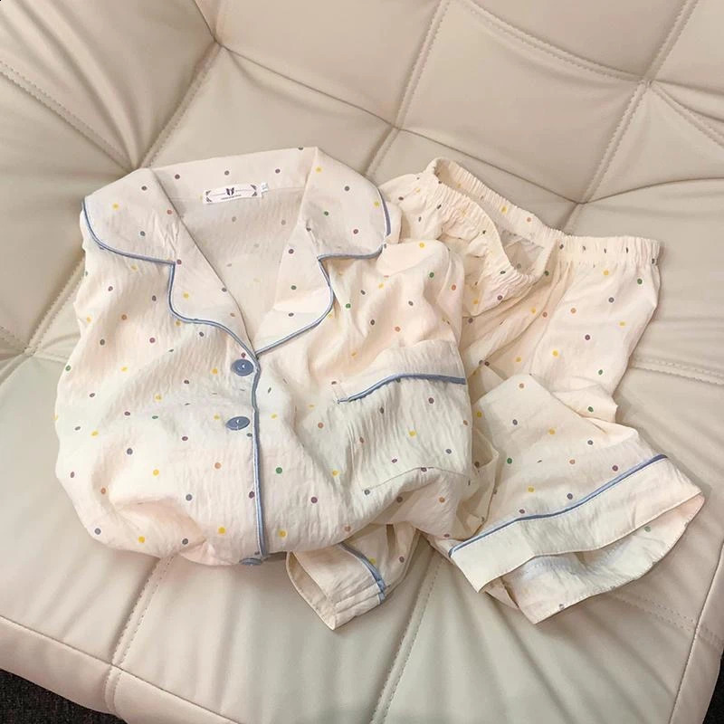 Print Polka Dot Women Pajamas Sleepwear Cotton Pajama Set Top and Shorts 2 Piece Casual Comfortable Home Suit Outfits Sweet 250827