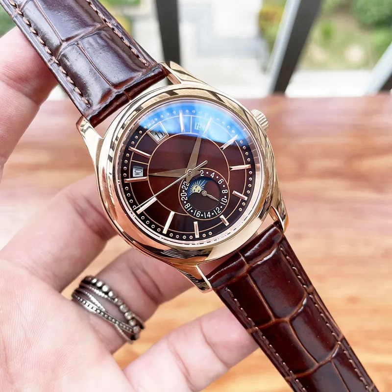 High quality luxury designer mens watch calendar automatic movement 40MM leather strap stainless steel material mens business watch luxury gift