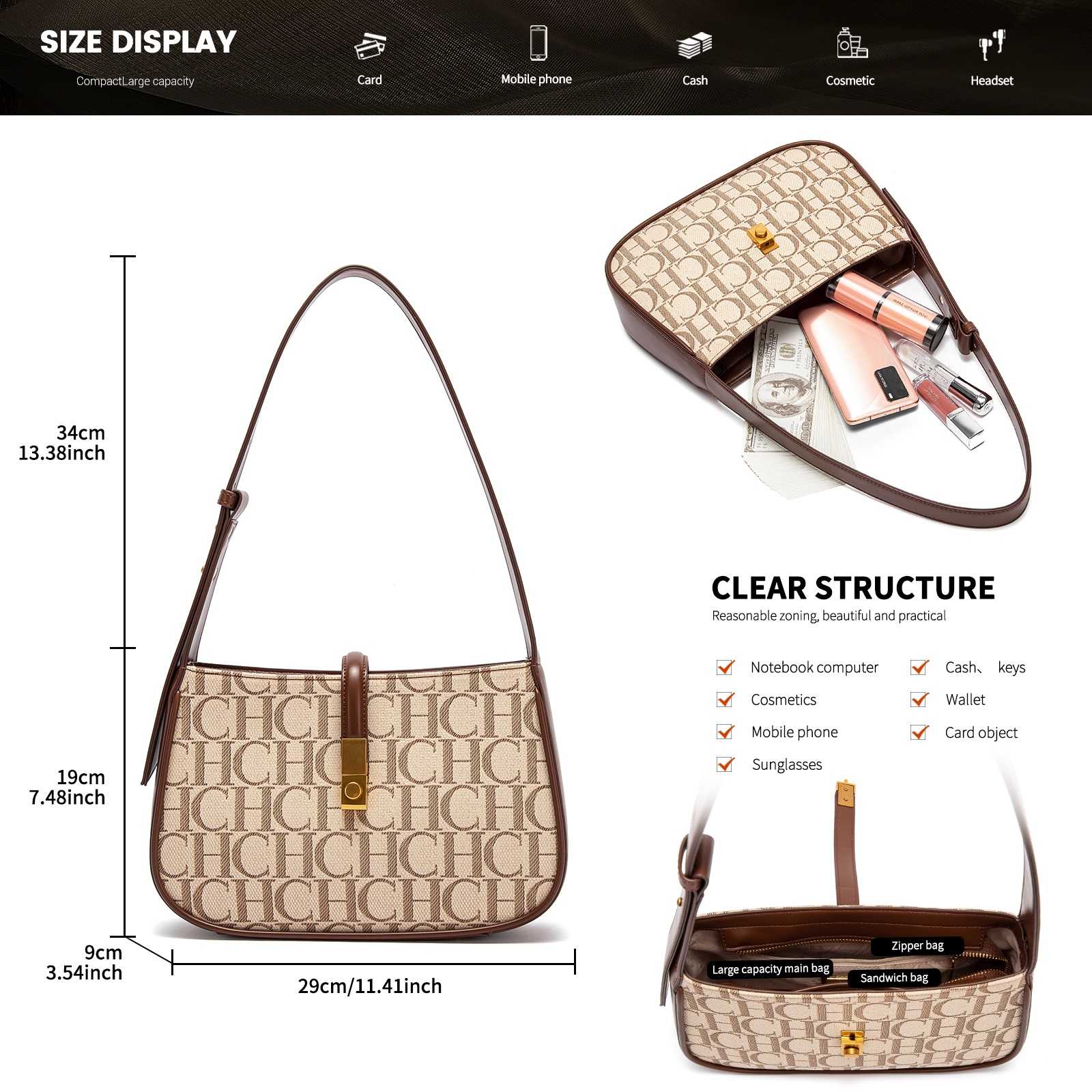 CHCH Women's Party Multi Functional Occasion Handbag Fashionable Classic Retro New Luxury Letter Design Handbag