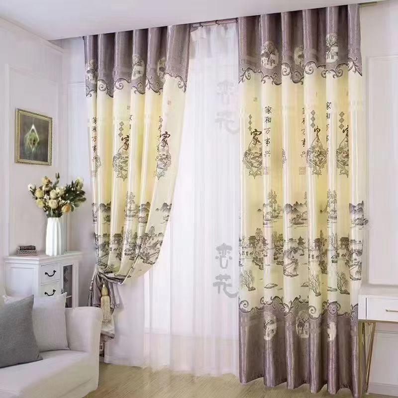 YL-37020 digital printed fabric shower curtain waterproof thick bathroom hook partition curtain