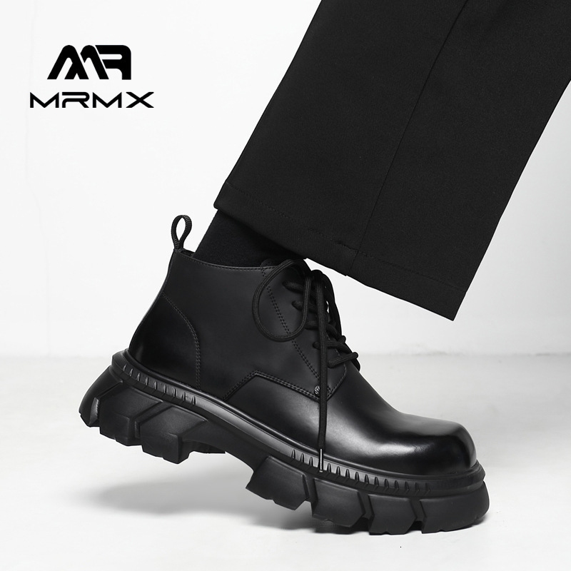 Men's Leather 2025 New High-top Derby Shoes British Style Thick-soled Height-increasing Casual Martin Boots