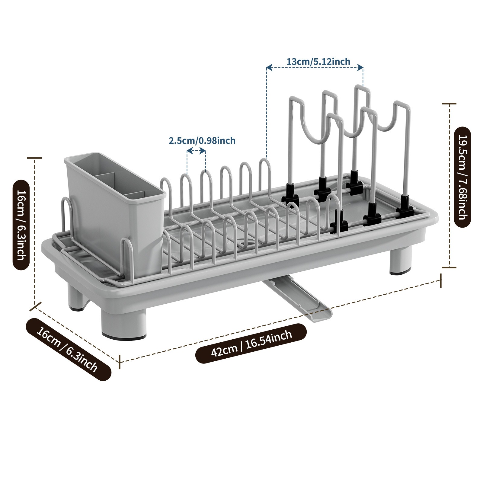 ICEDOG-Small Dish Drying Rack for Kitchen Counter, Compact 2-Tier Dish Drainer with Adjustable Utensil Holders
