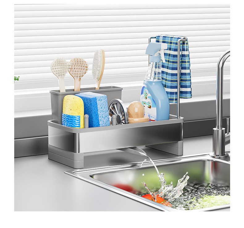 ICEDOG-Soap and Dishcloth Organizer,Removable Brush Holders,Sponge Holder for Kitchen Sink,Rustproof Stainless Steel Sink Caddy with Auto-Drain