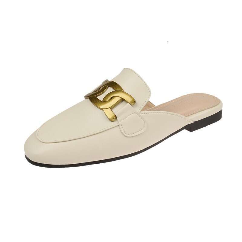35-41 Designer Shoe Size 2025 Summer Flat Closed-Toe Lazy Mules with Metal Horsebit Half Slippers for Women Backless Outdoor Shoes