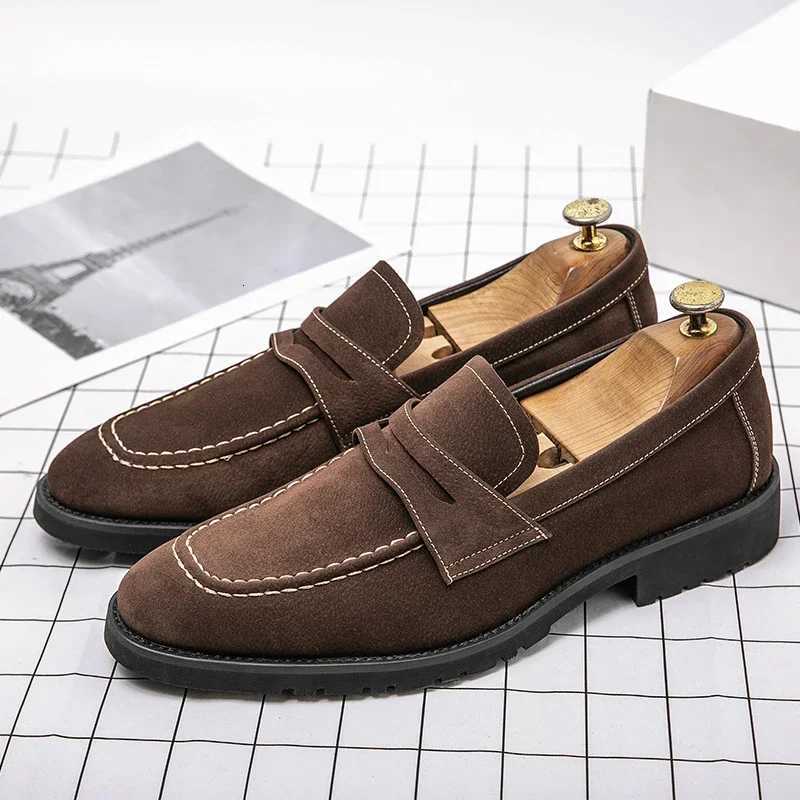 5 Loafers Men Shoes Classic Versatile Business Casual Everyday Square Toe Stihes Faux Suede Solid Color Dress ShoesXJ250827