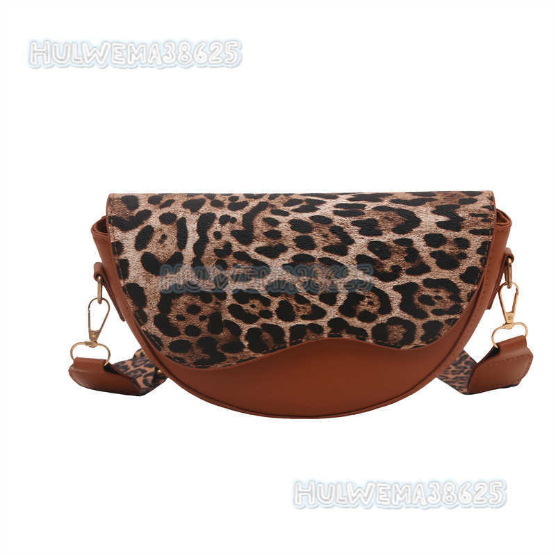 Spliced Design Simple Style Trendy Casual Winter Large Capacity Wide Shoulder Strap Leopard Print Single Shoulder Crossbody Saddle Bag for Women H2508