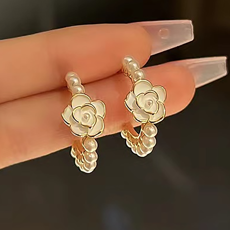 Designer Earrings Earrings Jewelry Jewellery Camellia Pearl Design Earrings Women Vintage French Chic Luxury High End Elegant Timeless Hoop Stud Earri