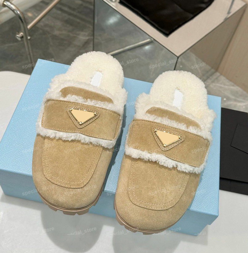 slides designer women flat shoes comfort clog suede fuzzy slipper fur slides leather platform mule house winter fashion shearling slides casual slide