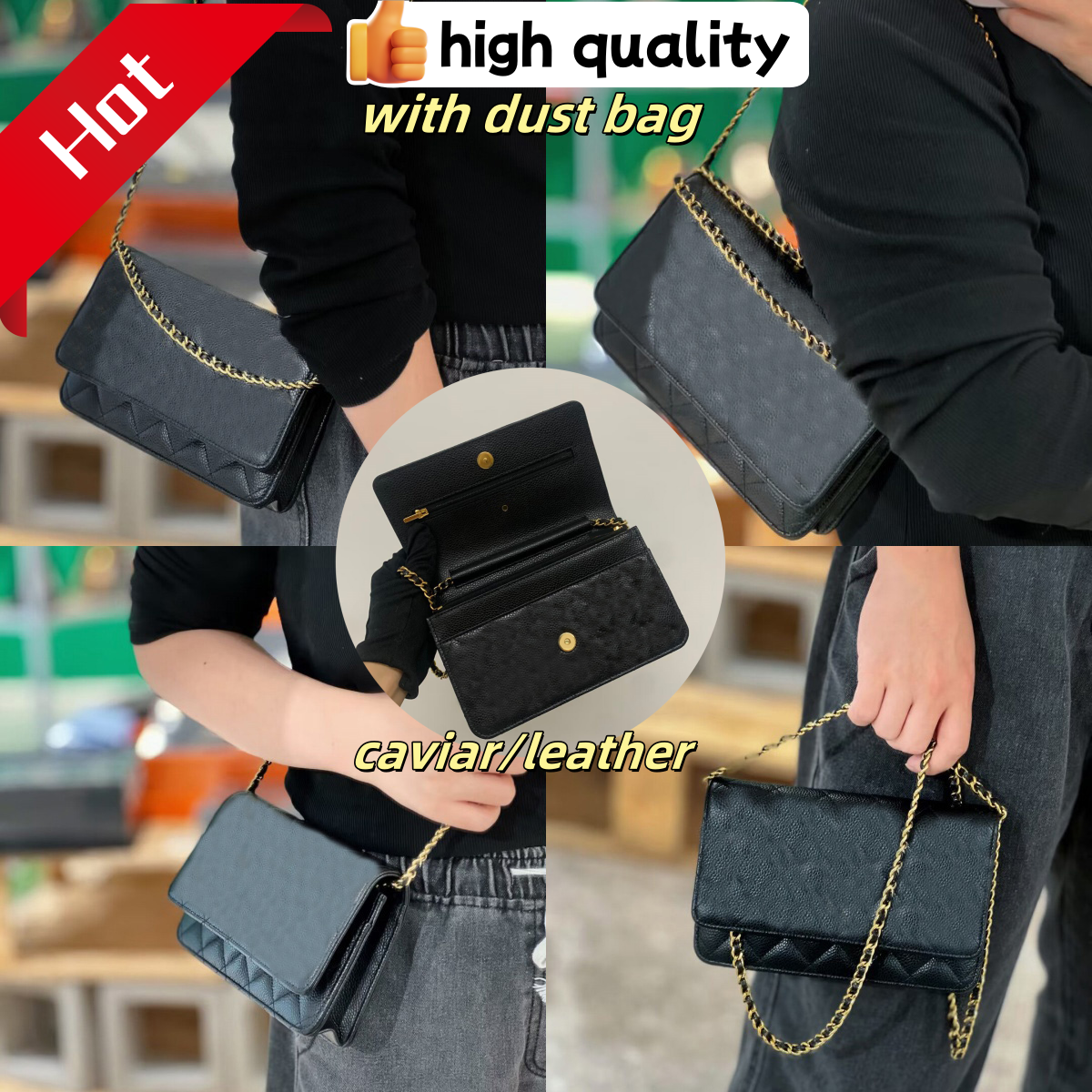 Luxury designer bag black shoulder bags designer women caviar leather flap square pouch handbag khaki white pink crossbody bag popular formal popular stylish xb174