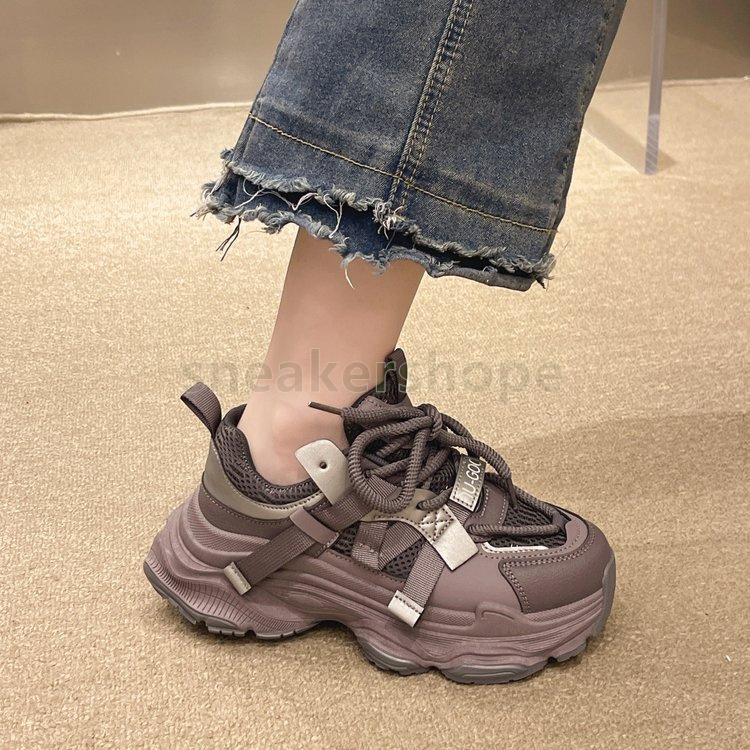 Chunky Versatile Running Shoes Gray Purple Womens Trainers Fashion Chunky Dad Shoes Breathable Mesh Sports Comfort Lace-Up Sneakers Size 35-40