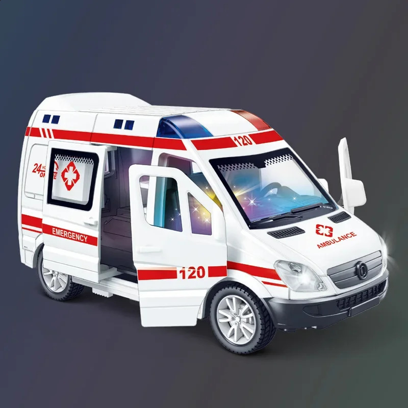 1 32 Mini Car Diecast Ambulance FireTruck Policecar Model Sound And Light Vehicle Simulation Collection Gifts Toys Boys 250826