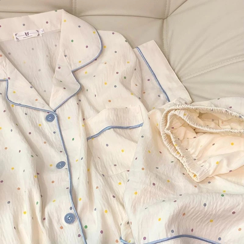 Print Polka Dot Women Pajamas Sleepwear Cotton Pajama Set Top and Shorts 2 Piece Casual Comfortable Home Suit Outfits Sweet 250827