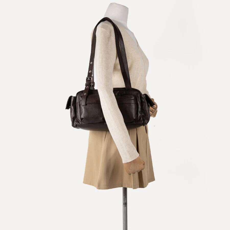 Designer Bags Vintage Multiple Pockets Women Shoulder Bags Soft Pu Leather Handbags Retro Motorcycle Bag Y2k For Girls Daily Commuting Sac Luxury Bag