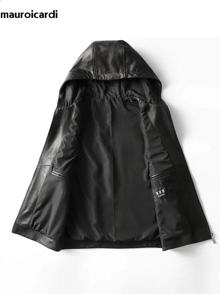 Mauroicardi Spring Autumn y Elegant Cool Black Pu Leather Vest for Men with Hood Zipper Sleeveless Jacket Clothing 250827