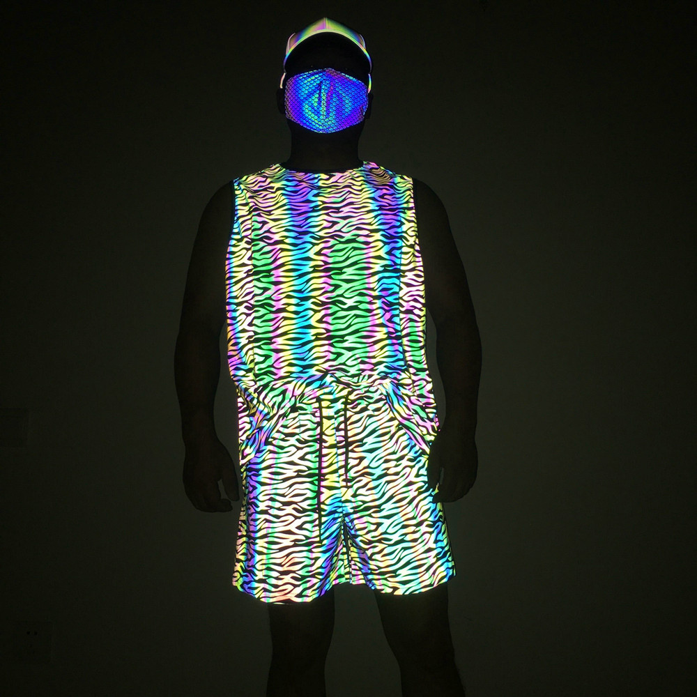 Men's Reflective Print Running Set - Breathable Mesh Workout Tank Top & Shorts 2-Piece