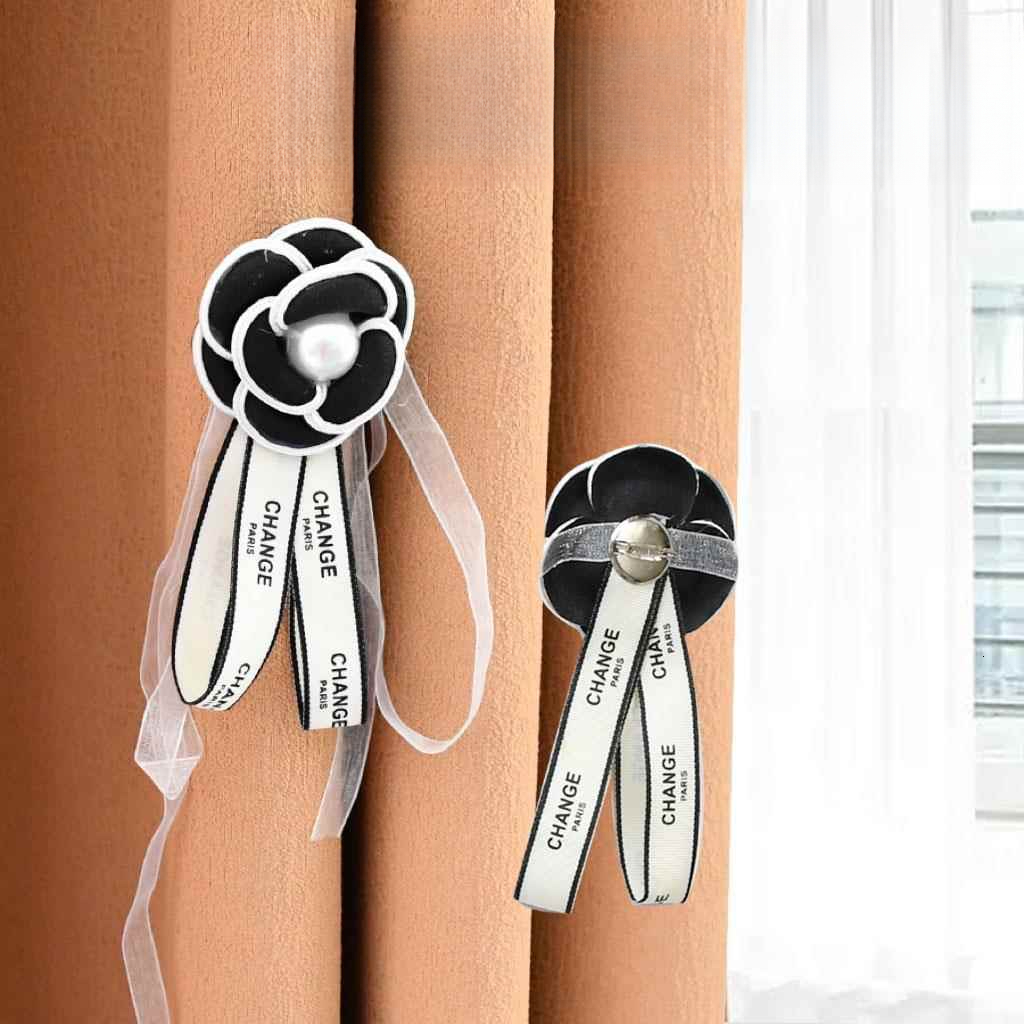 Tianhe Lace New Simple Curtain Pin Buckle Tie Strap Camellia Black Decorative Accessories One Piece ddmythur