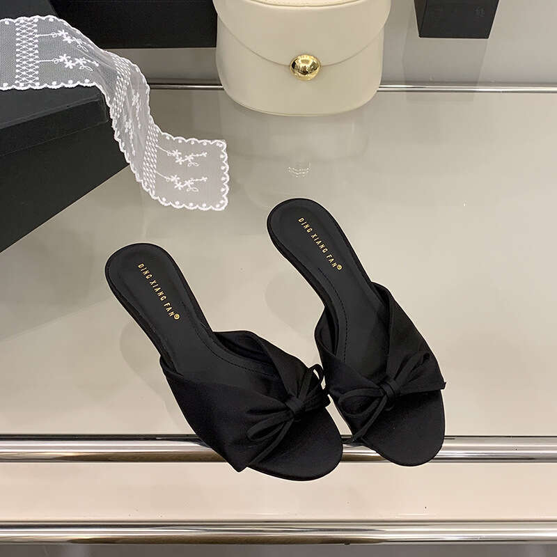 DHGargets 2025 Summer Fashion Open-Toe Satin Sandals Women, Bow Kitten Heel Slide Slippers for Sweet Elegant Style, Soft Comfort
