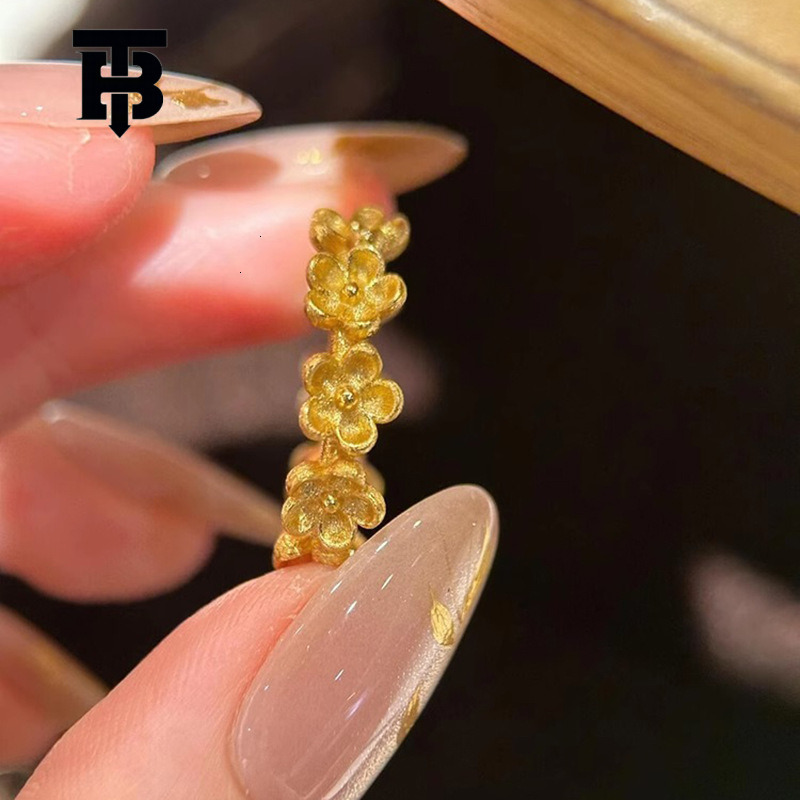 The 2025 New Women's Gold Flower Ring Features A Light Luxury And Retro Brushed Small Flower Design It Is A Trendy Jewelry Wedding Ring