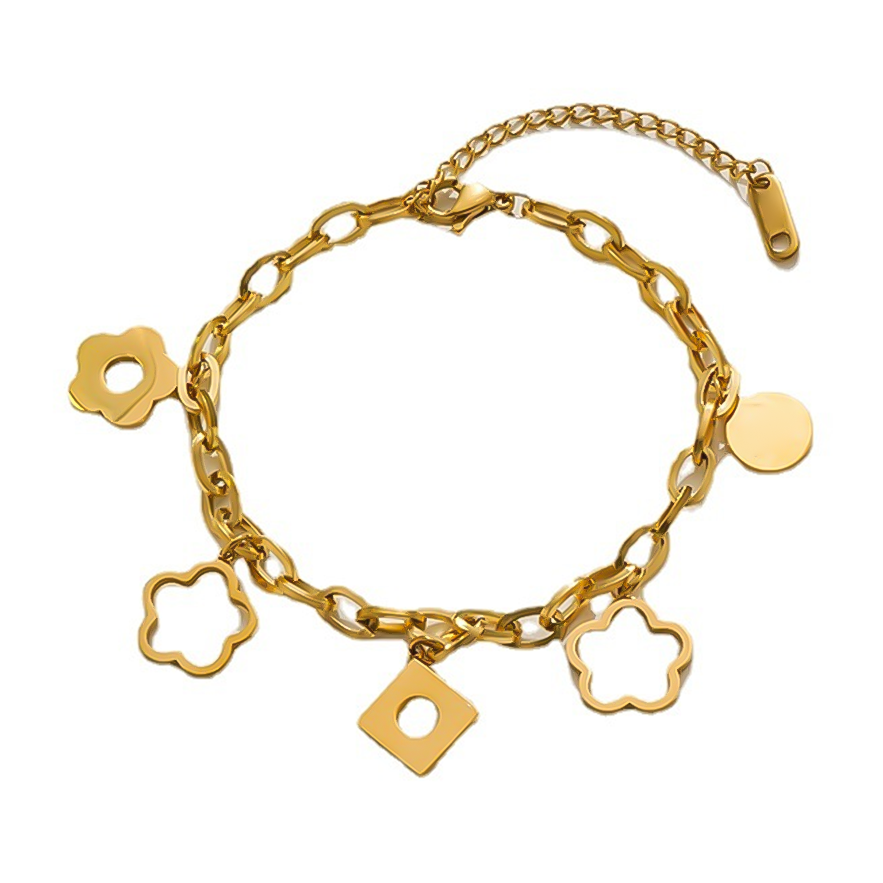 Designer Bracelet Luxury Bangle Bracelet Jewelry Korean Fashion Titanium Steel Flower Charm Small Pendant Bracelet Cute Girls Stainless Steel Pendant 