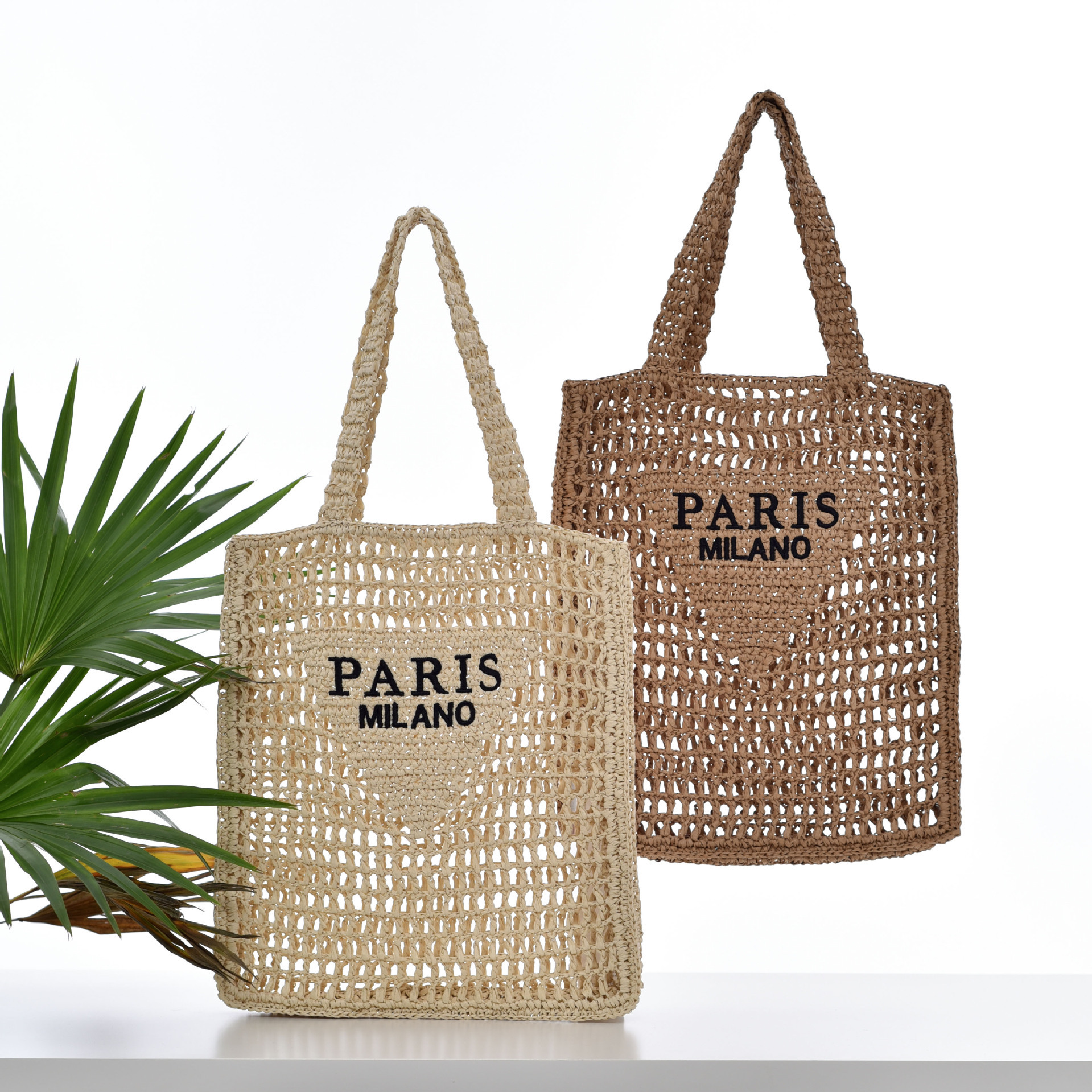 Free Shipping New Designer Bag Handmade Straw Woven Hollow Embroidered Letter Square Bag Large Capacity Beach Vacation Shoulder Handbag Exquisite Shop