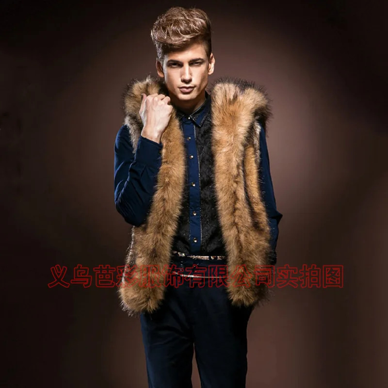 Men Faux Fur Coat Casual Vest Jacket Thick Warm Coats Sleeveless Hooded Outerwear Short Jackets Slim Fit Winter 2023 250826