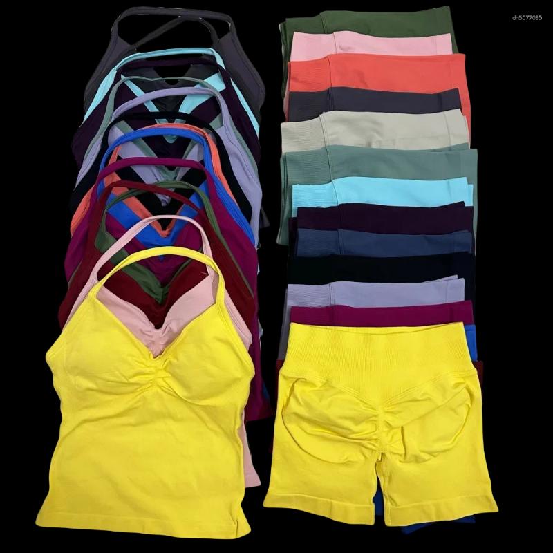 Women's Tracksuits Impact Gym Set Women Two Piece Backless Tank Tops High Waist Scrunch Seamless Shorts Sport Suit Sportswear Workout