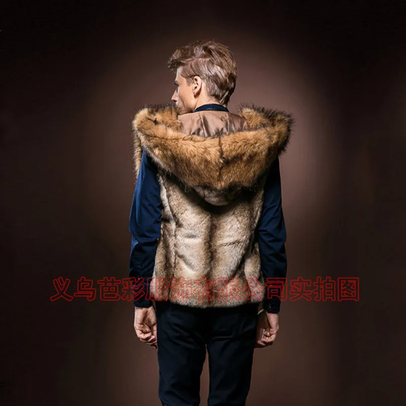 Men Faux Fur Coat Casual Vest Jacket Thick Warm Coats Sleeveless Hooded Outerwear Short Jackets Slim Fit Winter 2023 250826