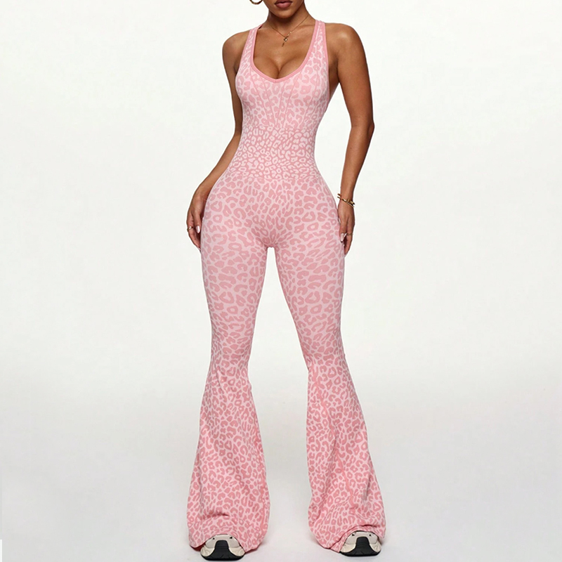 Peach Backless Yoga Jumpsuit - Quick-Drying Outdoor Fitness One Piece