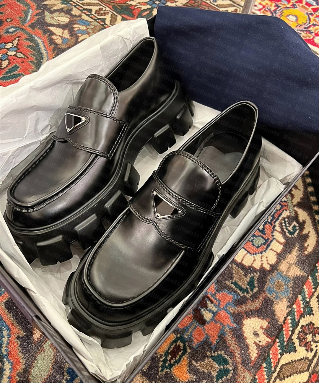 Designer loafers monolith brushed leather womens designer loafer shoes Slip On Women oxford chunky rubber luxury fashion lug sole platfrom dress shoe Wedding