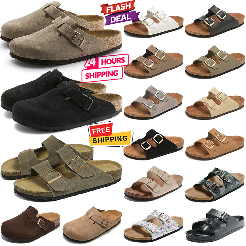 Free Shipping designer slippers men women clogs suede leather mens stylish slides sandals black brown tan grey pink olive shoes fashion sandal sandles