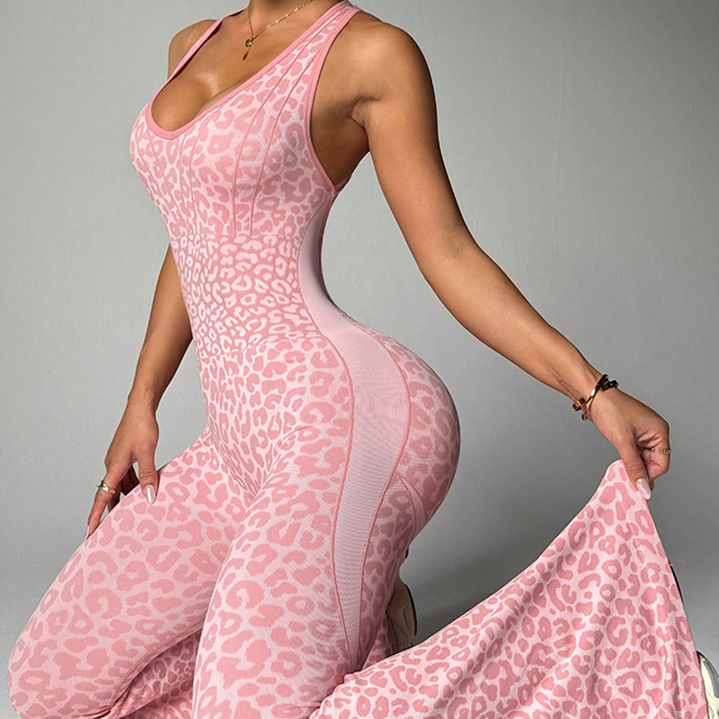 Peach Backless Yoga Jumpsuit - Quick-Drying Outdoor Fitness One Piece