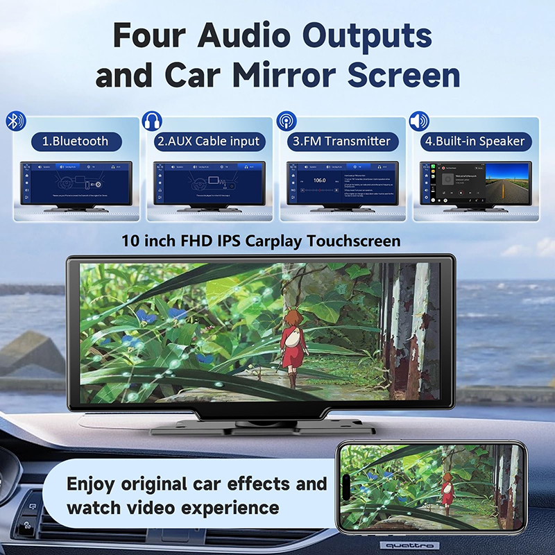 10.26 Inch Car Audio 4K Dash Cam Carplay & Android Auto Wireless Portable Carplay Screen for Car Car Stereo With Touch Screen, Backup Camera,64GB Card