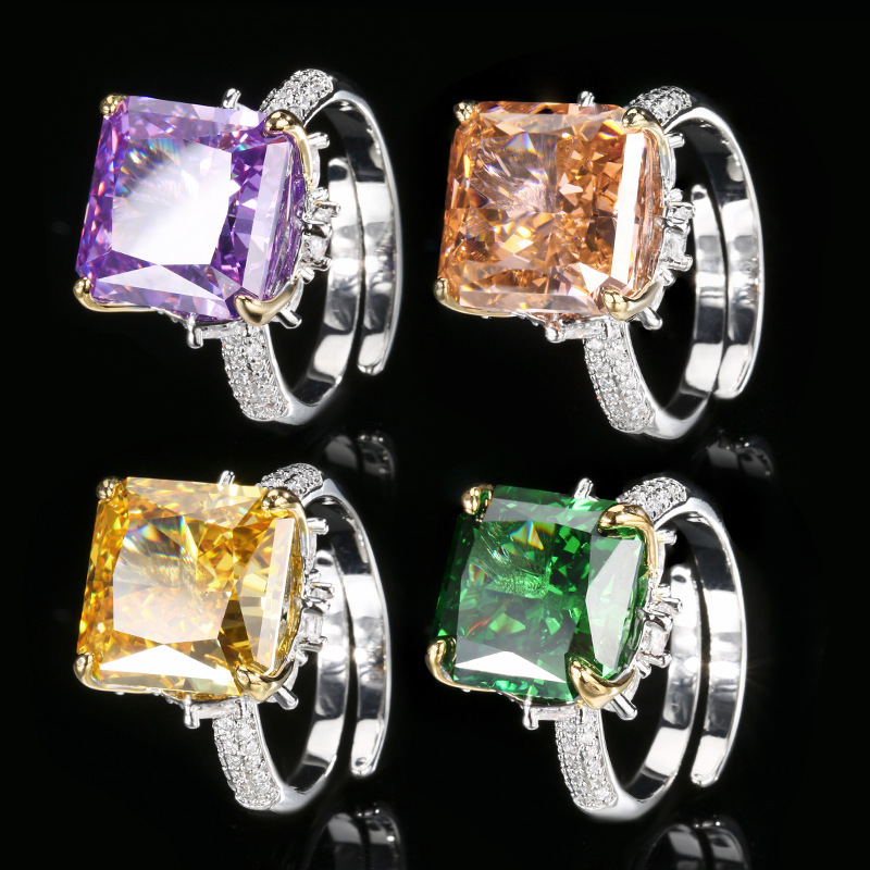 PANSYSEN 7 Colors Green Emerald Rings for women Green Pink Red Purple Gemstone S925 Silver Jewelry Engagement Ring Size 5-12 LY191217