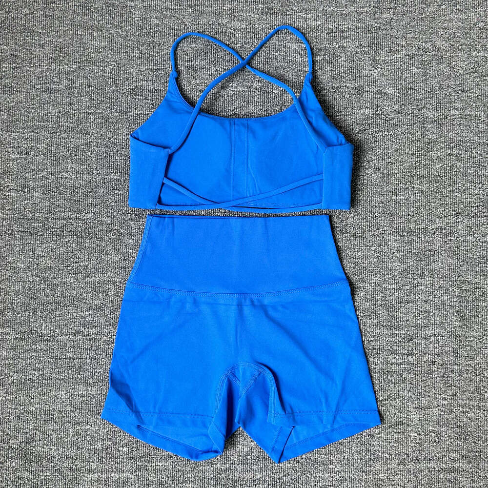 Women's Sports Fitness Yoga Outfit Set Vest Camisole Underwear Brushed Cycling Tight High Elasticity Three-Quarter Shorts