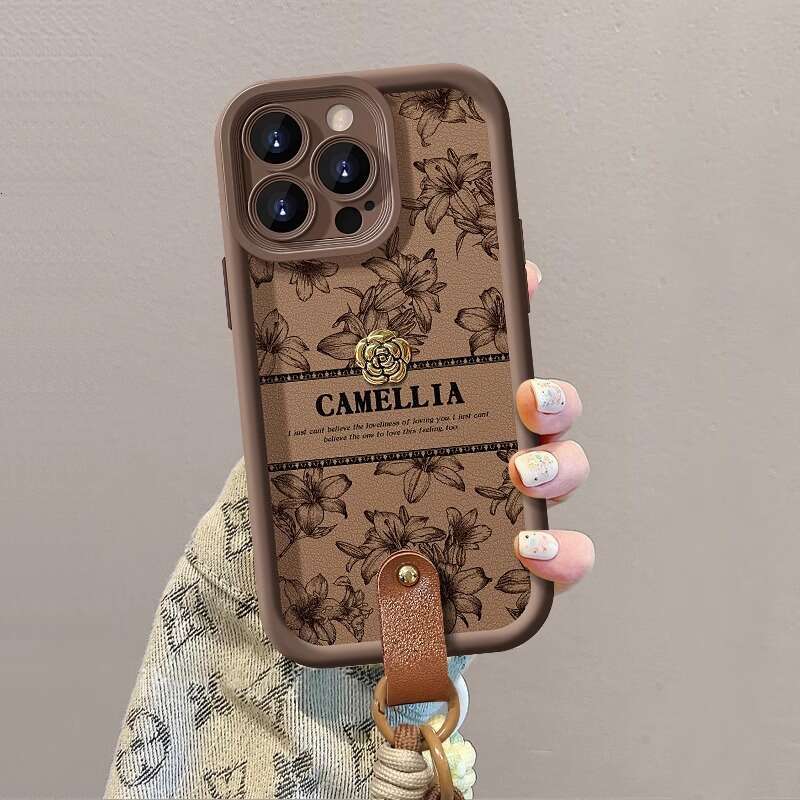 Camellia Lanyard Compatible with iPhone 16 Apple 15 Phone Case 14 PRO Silicone Lambskin XR Shockproof 8