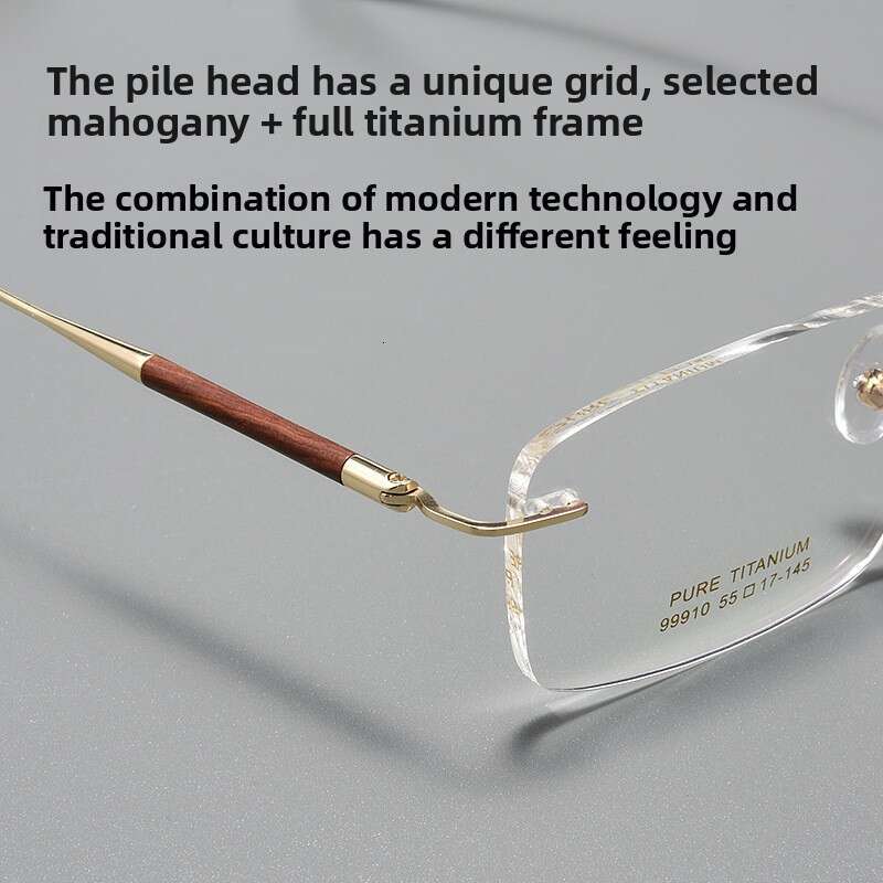 Shenzhen Full High-Quality Redwood Leg Ultra-Light Frame Business Men Rimless Pure Titanium Prescription Glasses