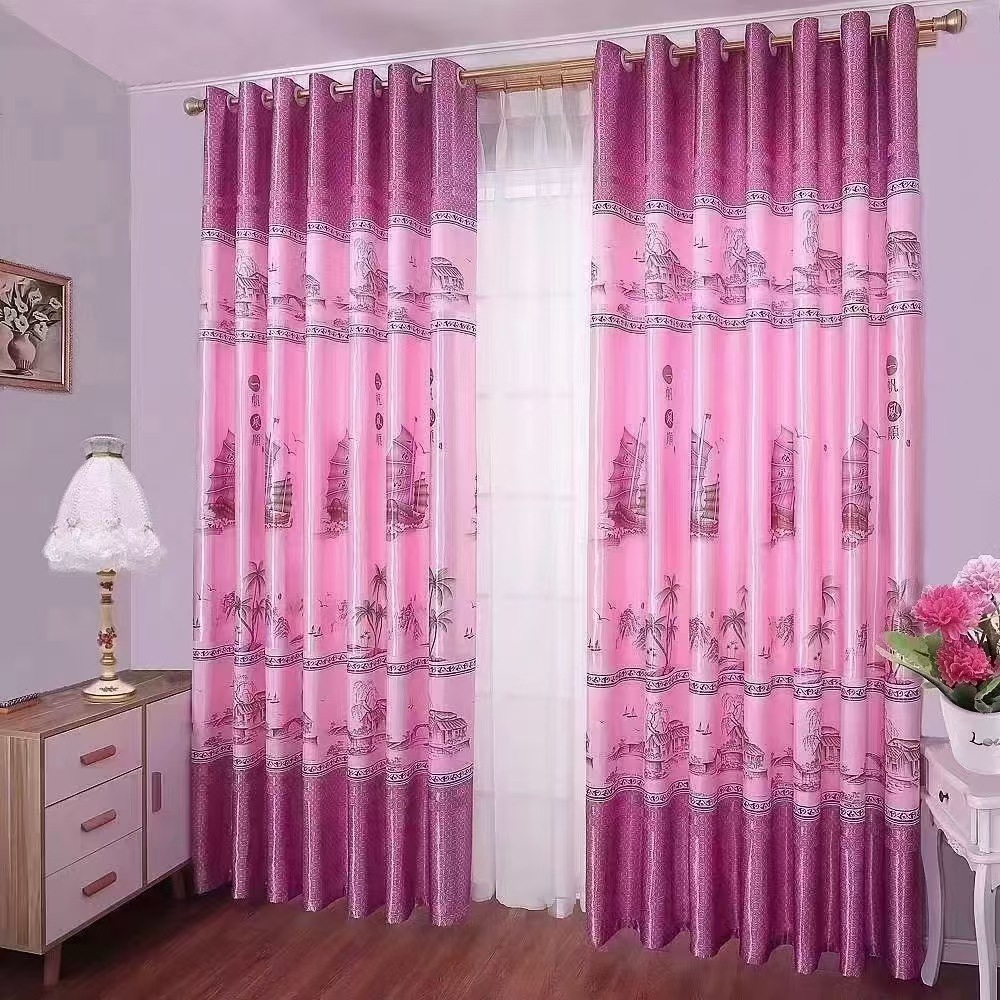 YL-37020 digital printed fabric shower curtain waterproof thick bathroom hook partition curtain