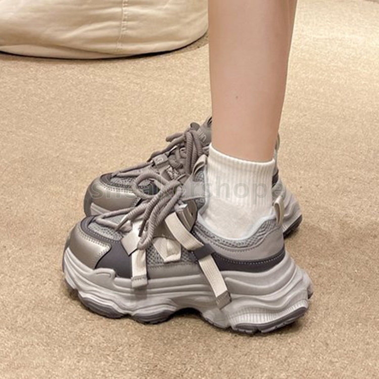 Chunky Versatile Running Shoes Gray Purple Womens Trainers Fashion Chunky Dad Shoes Breathable Mesh Sports Comfort Lace-Up Sneakers Size 35-40