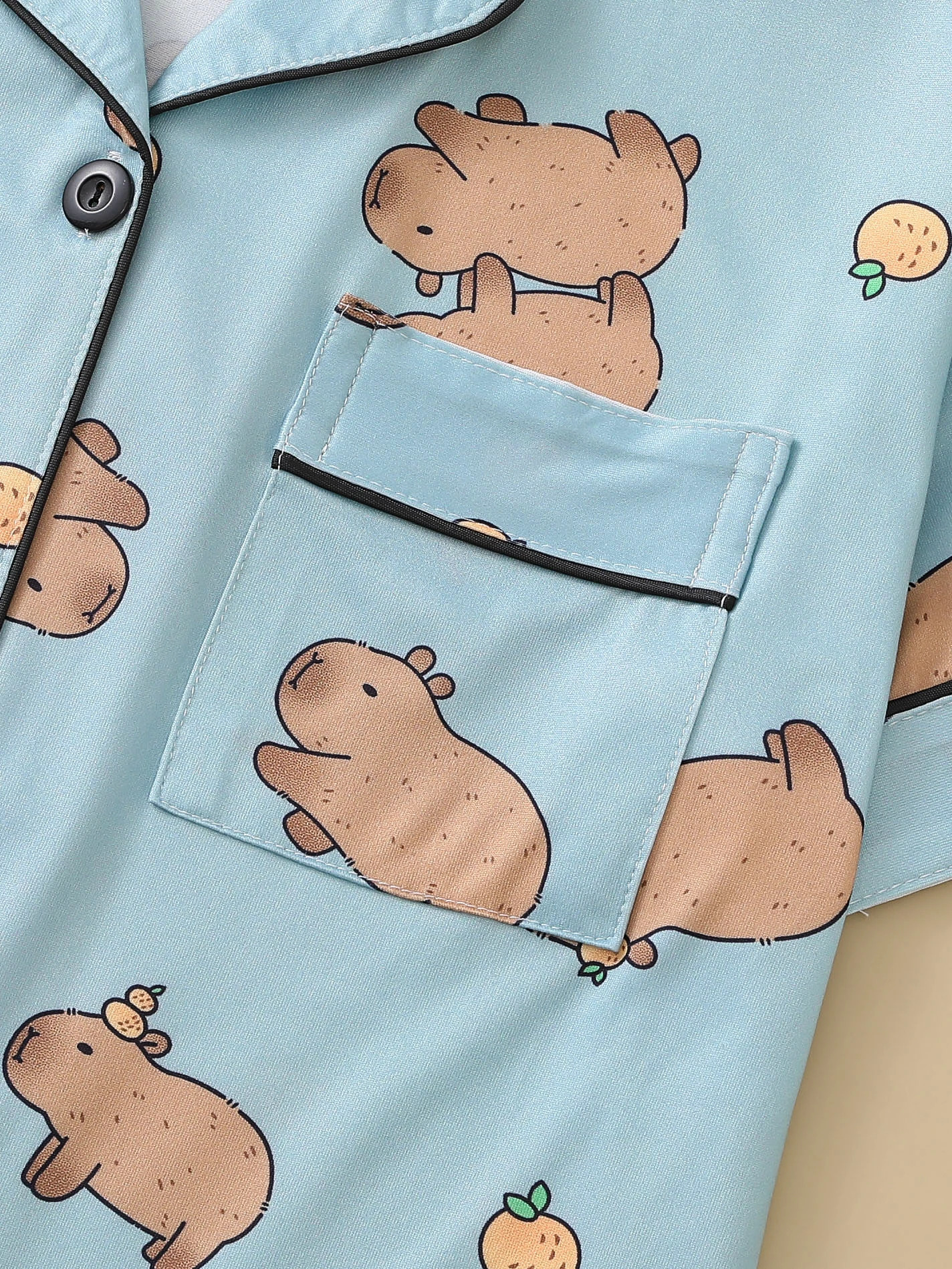 Women 2Piece Cute Capybara Fun Print Pajama Set Short Sleeve Btn Shirt Soft Stretch Shorts Party Loungewear Comfy Sleepwear 250827