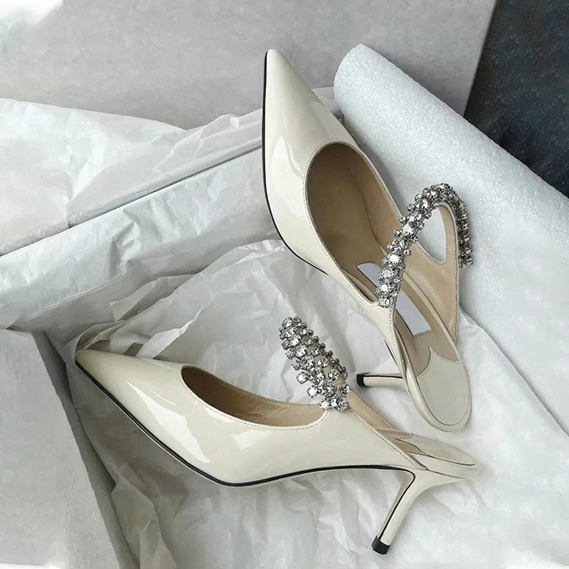 designer womens choo high heels Womens Dress Shoes London slingback Heel Crystal Strap Pumps Lady Sandals Classic Party wedding shoes for women Sandal